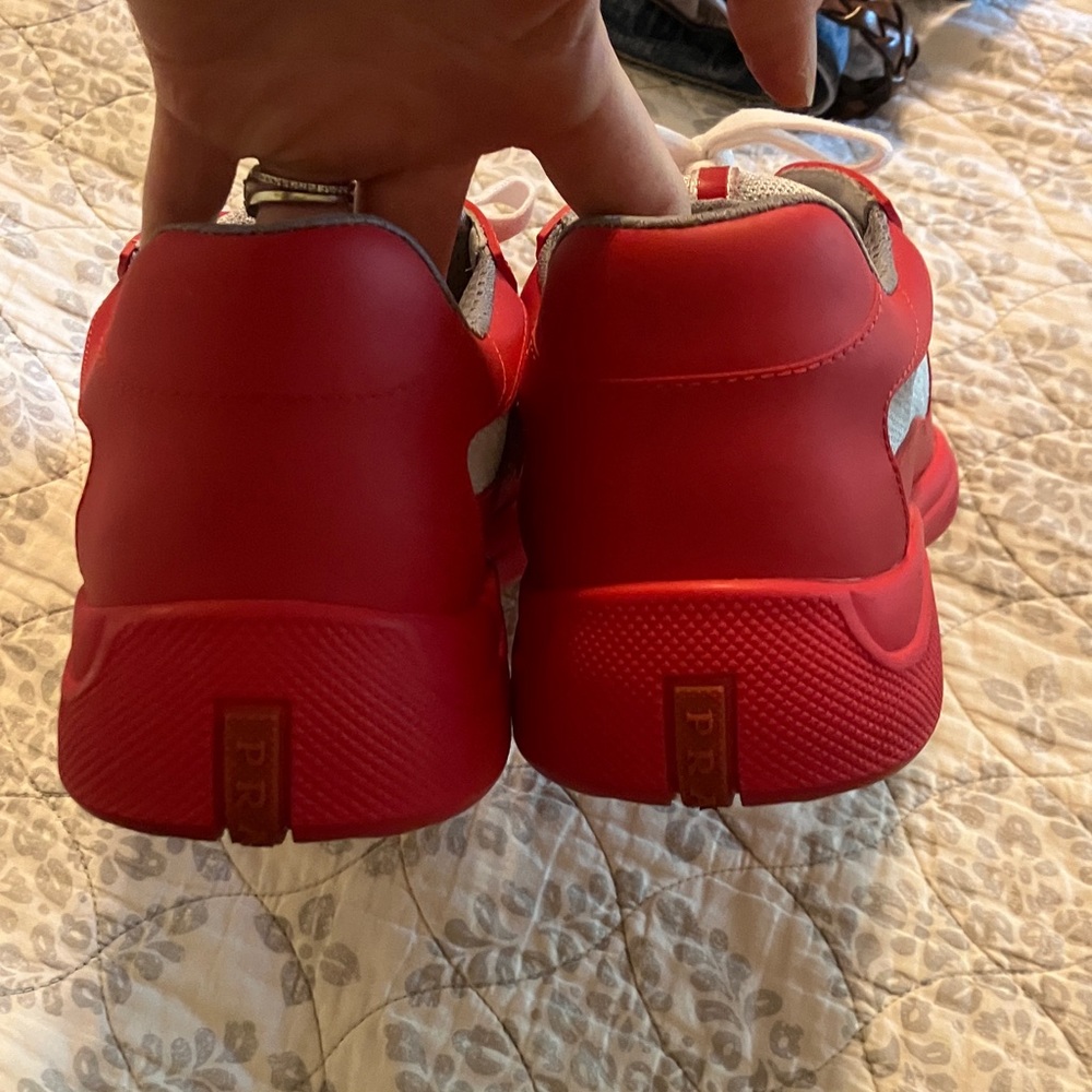 Prada Men's Bold Red and Gray Sneakers - Picture 7 of 8
